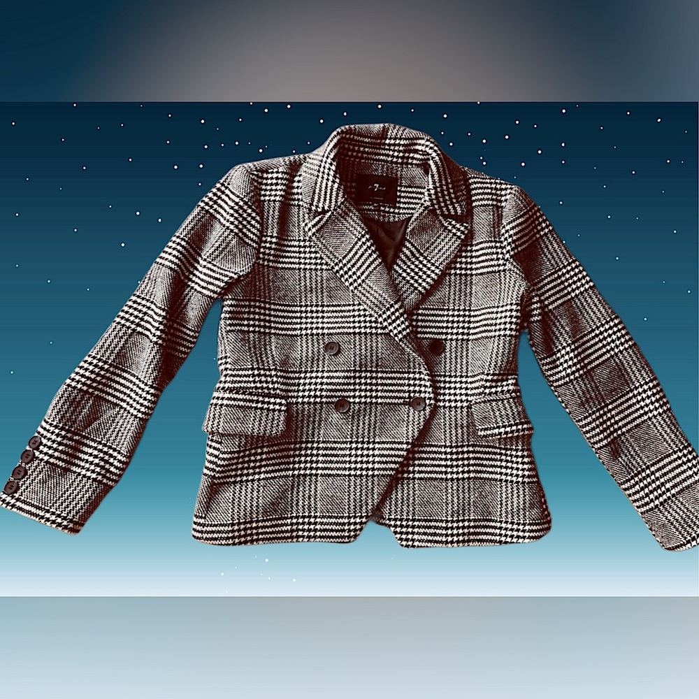 7 For All Mankind, black and white plaid blazer, size L